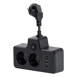 Мережевий фільтр-розгалужувач SNAILS 2 розетки LED 4 USB 8 см, чорний Yiwu HP-5-18 - мініатюра 2