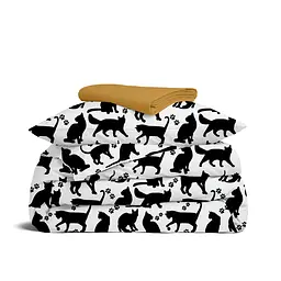 Дитяча постільна білизна в ліжечко CATS CS18, чорний (CatsPawsBlackWhite_Mustard110x160_140)