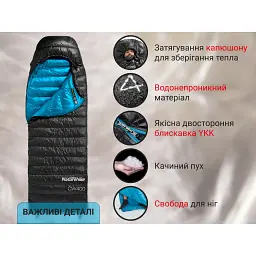 Спальник з натуральним пухом Naturehike CW400 NH18C400-D розмір L чорно-блакитний - мініатюра 12