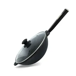 Сковорода Brizoll Wok чавунна з дерев'яною ручкою Black 26 см (W26HP1-6) - мініатюра 2