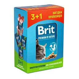 Набір паучів \"3+1\" для стерилізованих котів Brit Premium Cat Pouch Chicken Slices for Sterilised з куркою, 4 × 100 г