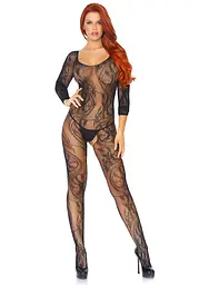 Бодістокінг Leg Avenue Swirl Lace Bodystocking One size Black, ажурна тканина, доступ - мініатюра 3