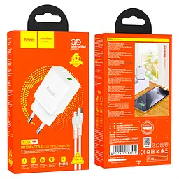 Сетевое зарядное устройство с кабелем HOCO N28 Founder PD20W+QC3. 0 charger set(C to iP) белый - миниатюра 2