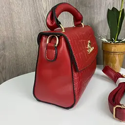 Сумка жіноча маленька через плече червона під рептилію з ручкою 1019К - мініатюра 3