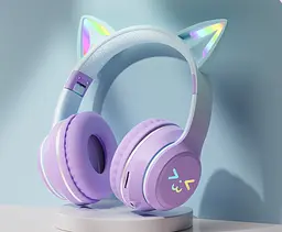 Дитячі бездротові навушники CATEAR BT618 з вушками та RGB-підсвіткою Bluetooth Фіолетові - мініатюра 3