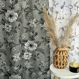 Льняні штори сірого кольору з квітами 150х270 з тюлистом батистовим 400х270 на тасьме ALBO pbe0052611 - мініатюра 2