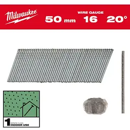 Цвяхи оцинковані з Т-подібною головкою MILWAUKEE, 16G/20°/50 мм, (2000 шт.)