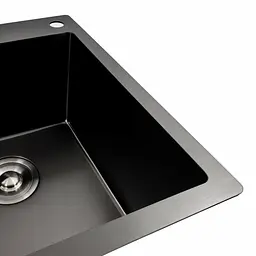 Кухонна мийка PVD чорна 78x48 на дві чаші Platinum Handmade HDB (круглий сифон, 3.0/0.8), Чорний - мініатюра 3
