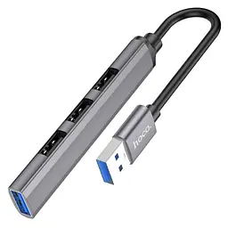 Usb-хаб Hoco HB26 4 in 1 adapter (Usb to Usb3.0+Usb2. 0x3) сірий - мініатюра 2