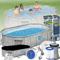 Сімейний овальний каркасний басейн Bestway 56716 549×274×122 см з фільтром та сходами на 13420 л - мініатюра 5