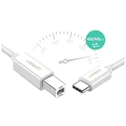 Кабель для принтера Ugreen USB-C 2.0 to BM 1.5m white (40417) - мініатюра 4
