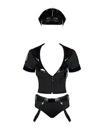 Еротичний костюм поліцейського Obsessive Police set S/M, black, топ, шорти, кепка, пояс, портупея - мініатюра 3
