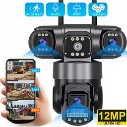 Вулична поворотна SC-28-4G камера відеоспостереження на сим-карті V380PRO на три лінзи 12MP - мініатюра 3
