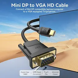 Кабель Vention Mini DP Male to VGA Male HD Cable 1M Black (HFDBF) - мініатюра 2