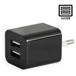 Мережевий адаптер живлення 2×USB, зарядний блок для телефону, чорний, вихід 2.1А - мініатюра 2