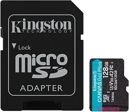 Карта пам'яті microSD 128GB C10 UHS-I U3 A2 V30 R200/W100MB/s + SD Kingston teh0013319