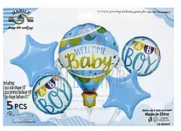 Набір фольгованих кульок "Welcome Baby Boy" 5 шт святкові декорації - мініатюра 2