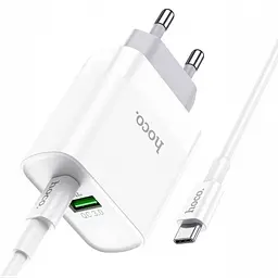 Адаптер мережевий HOCO C80A Type-C to Type-C cable rapido charger set C80A, 1USB/1Type-C, QC/PD, 20W, 3A Білий - мініатюра 4
