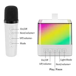 Блютуз-колонка з мікрофонами K18 wireless lightshow speaker, 5W, Білий, портативна караоке колонка bluetooth - мініатюра 3