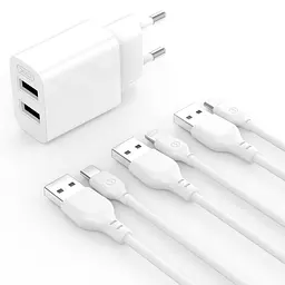 Сітчасте зарядне пристрій XO L109 double USB-A 12W 2.4A with MicroUSB cable Білий