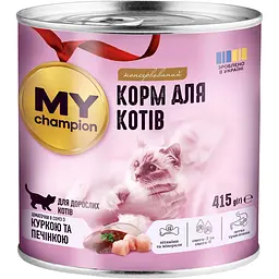 Вологий корм для котів My Champion шматочки в соусі з куркою та печінкою 415 г