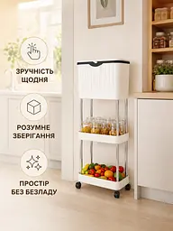 Кухонний візок з урною для сміття білий 78,5×29×20 см на колесах (49676048) - мініатюра 7
