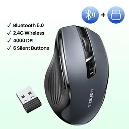 Мишка Ugreen 2.4GHz MU006, бездротова, Bluetooth, 4000dpi., 4кн.,Silence Design, Сіра - мініатюра 6