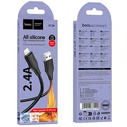 Дата кабель Hoco X124 Bien silicone USB to Lightning 2.4A (1m) Black - мініатюра 4