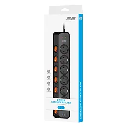 Мережевий фільтр-подовжувач 2E SP-6M-3SW-BK 3 м, 6xТип F, 16 А, 2xUSB-A, 1x USB-C - мініатюра 7