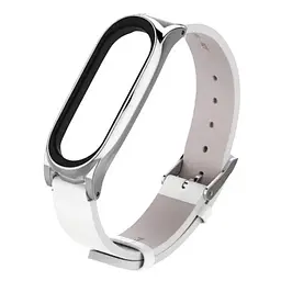 Шкіряний ремінець MiJobs для фітнес-браслета Xiaomi Mi Band 7 Type B білий, тримач - сріблястий - мініатюра 2