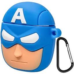Силіконовий футляр Marvel & DC series для навушників AirPods 1/2 + карабін Капітан Америка/Синій - мініатюра 2