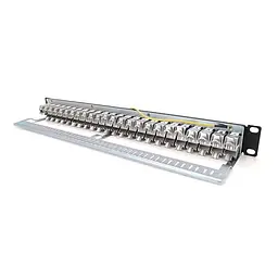 Патч-панель PiPo 24 порти FTP кат 7Е 19" 1U екранована чорна Q25 (73-00883) - мініатюра 2