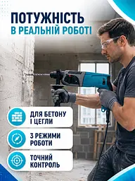 Перфоратор мережевий 780 Вт 2.7 Дж SDS+ 3 режими з бурами та кейсом (49676076) - мініатюра 4
