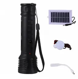 Портативный ручной аккумуляторный LED фонарь BL YW 037 с лампочкой и солнечной панелью - миниатюра 4
