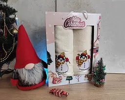 Набір новорічних рушників Gulcan 50x90+70х140 Merry Christmas Snowman Beige - мініатюра 2