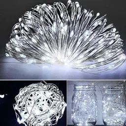 Світлодіодна гірлянда нитка крапля роси 4.5 м 50led батарейки біла - мініатюра 2