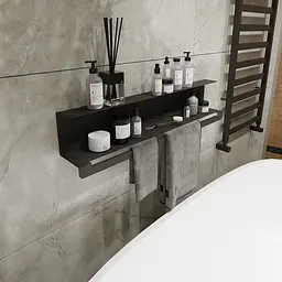Полиця в ванну кімнату Nice & Cozy Towel shelf з тримачем для рушників чорна - мініатюра 2