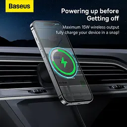 Автотримач для телефона з БЗП Baseus CW01 Magnetic Wireless Charging Car Mount Air Vent Version 15W Cluster Black (C40141001111-00) - мініатюра 6