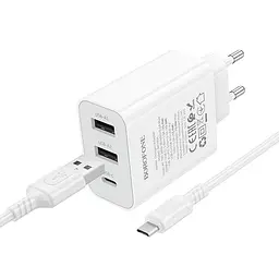 Мережевий зарядний пристрій з кабелем BOROFONE BA105A Stellar three-port charger set (Micro) (EU) Білий - мініатюра 3