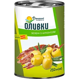 Оливки Домашні продукти зелені з анчоусом 292 мл