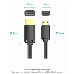 Кабель мультимедійний HDMI M to HDMI mini M 3.0m V2.0 4K60Hz Vention (AGHBI) - мініатюра 3