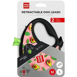 Повідець-рулетка для собак Waudog R-leash з контейнером для пакетів, малюнок "Авокадо на рожевому", світловідбивна стрічка, M - мініатюра 6