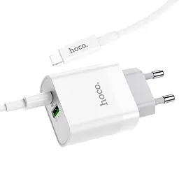 Зарядний пристрій Hoco C80A USB/ Type-C QC PD 20W білий + кабель Type-C to Lightning - мініатюра 3