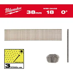 Цвяхи з неіржавкої сталі з Т-подібною головкою MILWAUKEE, 18GA/0°/38мм, (5000шт)