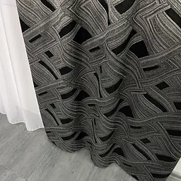 Жакардові штори "геометрія" чорного кольору 2шт. 150х270 з білим шифоновим тюлем 400х270, на тасьмі ALBO pbe0052576 - мініатюра 4