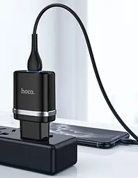 Мережевий зарядний пристрій Hoco N1, 12W 2.4 A з USB-роз'ємом і кабелем Type-C у комплекті чорний - мініатюра 7