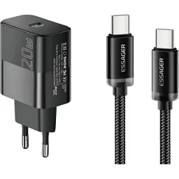 Зарядний пристрій Essager USB-C PD20W + cable USB-C to USB-C 60W black (E20JSB1-SYTT1-T)
