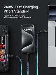 Кабель USB4 Thunderbolt 5 HAGiBiS Type-C 120Gbps 240W Black Soft 1 метр - мініатюра 4