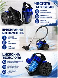 Пилосос циклонний без мішка синій 4000 Вт контейнер 3 л (49676034) - мініатюра 8