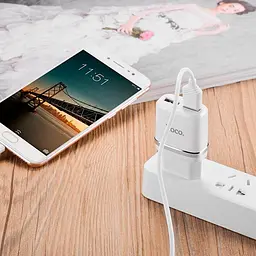 Блок живлення - Адаптер мережевий Hoco C12 на 2 USB-порти комплект з Lightning кабелем білий - мініатюра 4